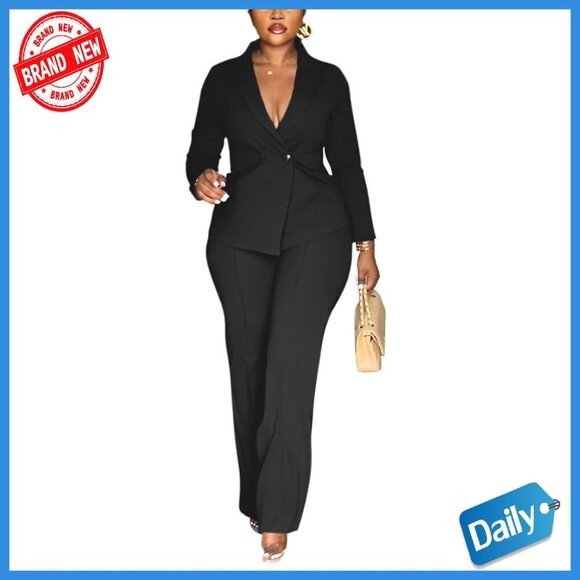 Jackets & Blazers - Women's Double Breasted Blazer Pantsuit 2-Piece Set Slim Fit Formal